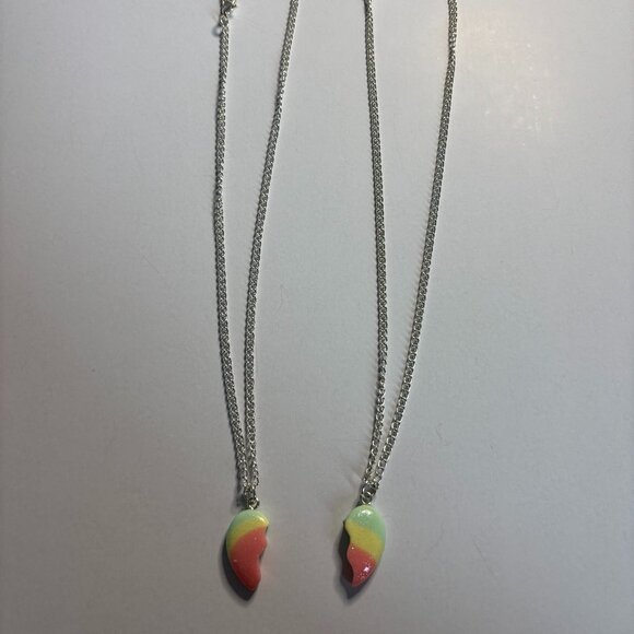 Couple Necklace • Matching Half Heart Pendant Chains - Picture 2 of 2